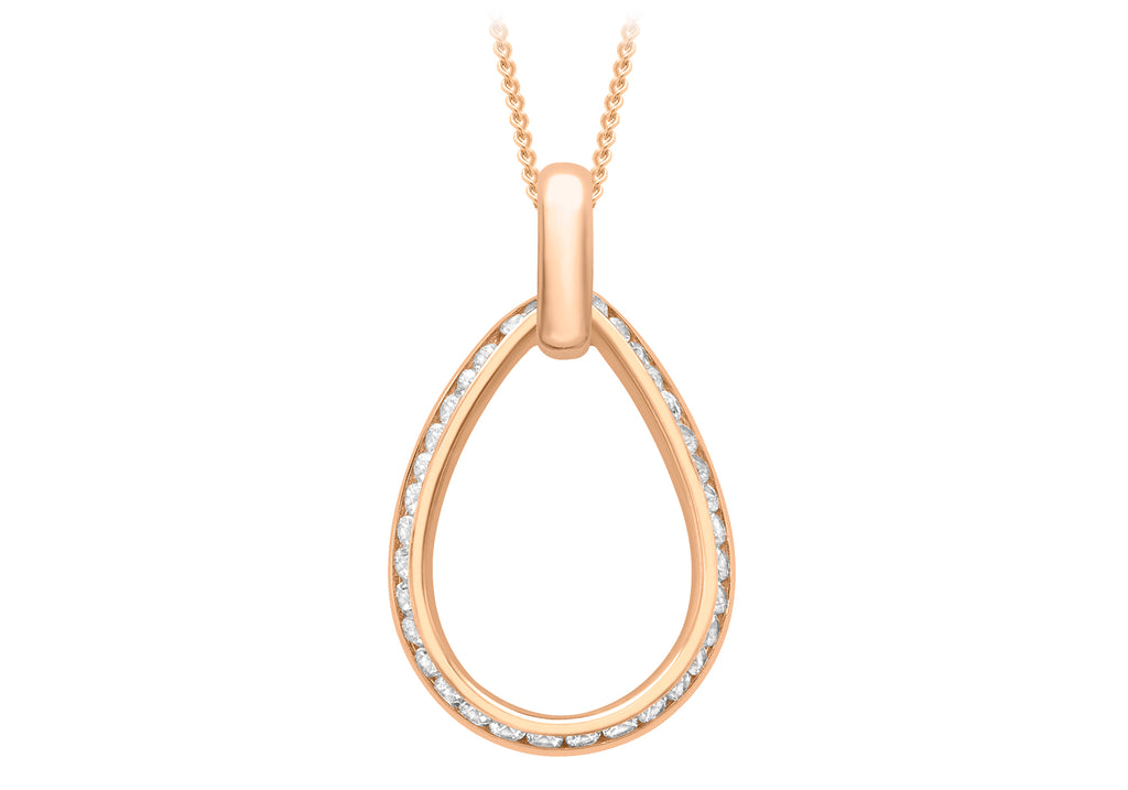 9ct Rose Gold Zirconia Outline Teardrop Pendant