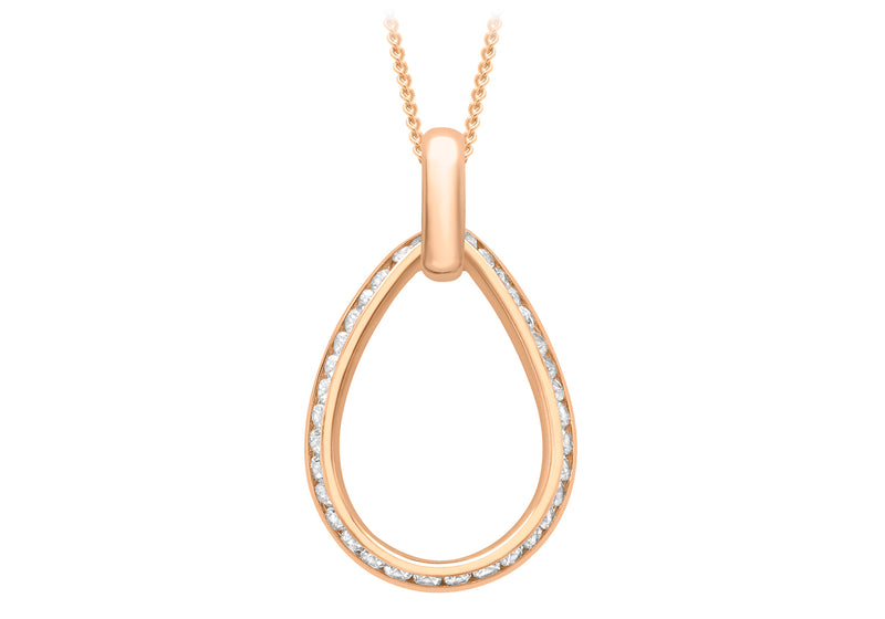 9ct Rose Gold Zirconia Outline Teardrop Pendant