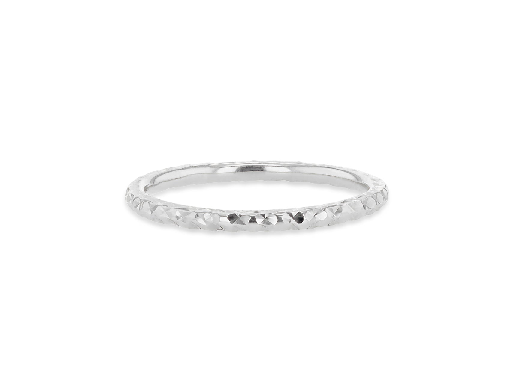 9ct White Gold Diamond Cut Slim Band Stacking Ring