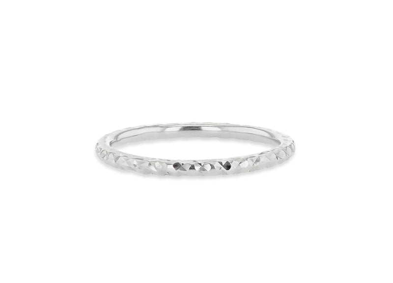 9ct White Gold Diamond Cut Slim Band Stacking Ring