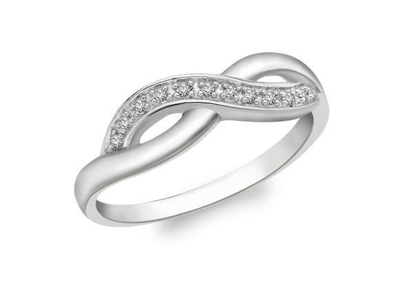 9ct White Gold 0.06t Diamond Crossover Wave Ring