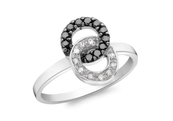 9ct White Gold 0.20t Black and White Diamond Double Hoop Ring