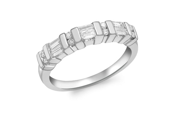 9ct White Gold 0.36t Baguette and Round Cut Diamond Channel Set Half Eternity Ring