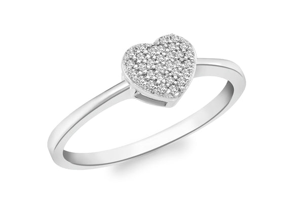 9ct White Gold 0.10ct Pave Set Diamond Heart Ring