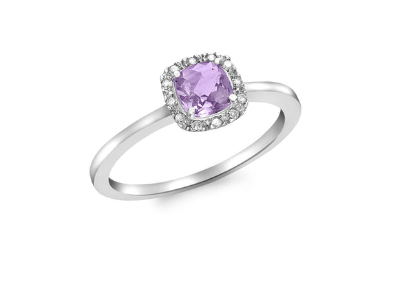 9ct White Gold 0.05t Diamond and Square Amethyst Ring