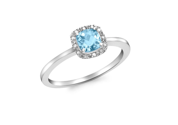 9ct White Gold 0.05t Diamond and Square Blue Topaz Ring