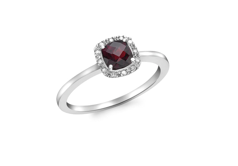 9ct White Gold 0.05t Diamond and Square Garnet Ring