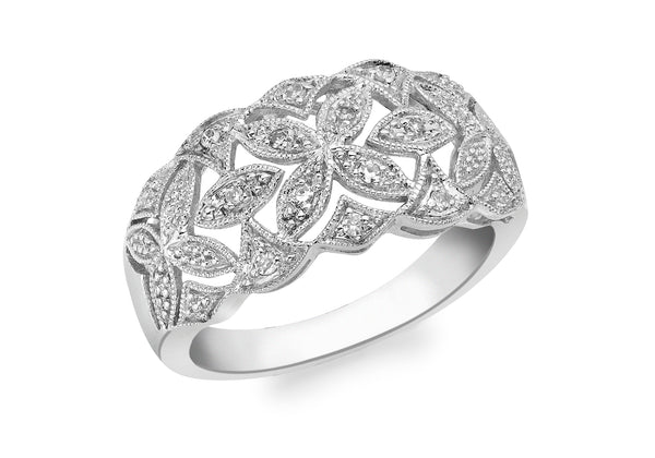 9ct White Gold 0.06t Diamond Petals Ring