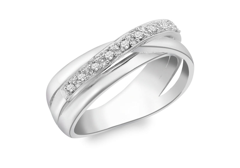 9ct White Gold 0.08t Diamond Triple Crossover Ring