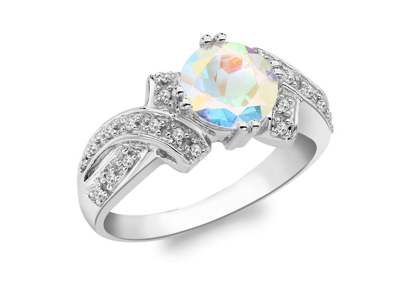9ct White Gold 0.12ct Diamond and Mercury Mystic Topaz Ring