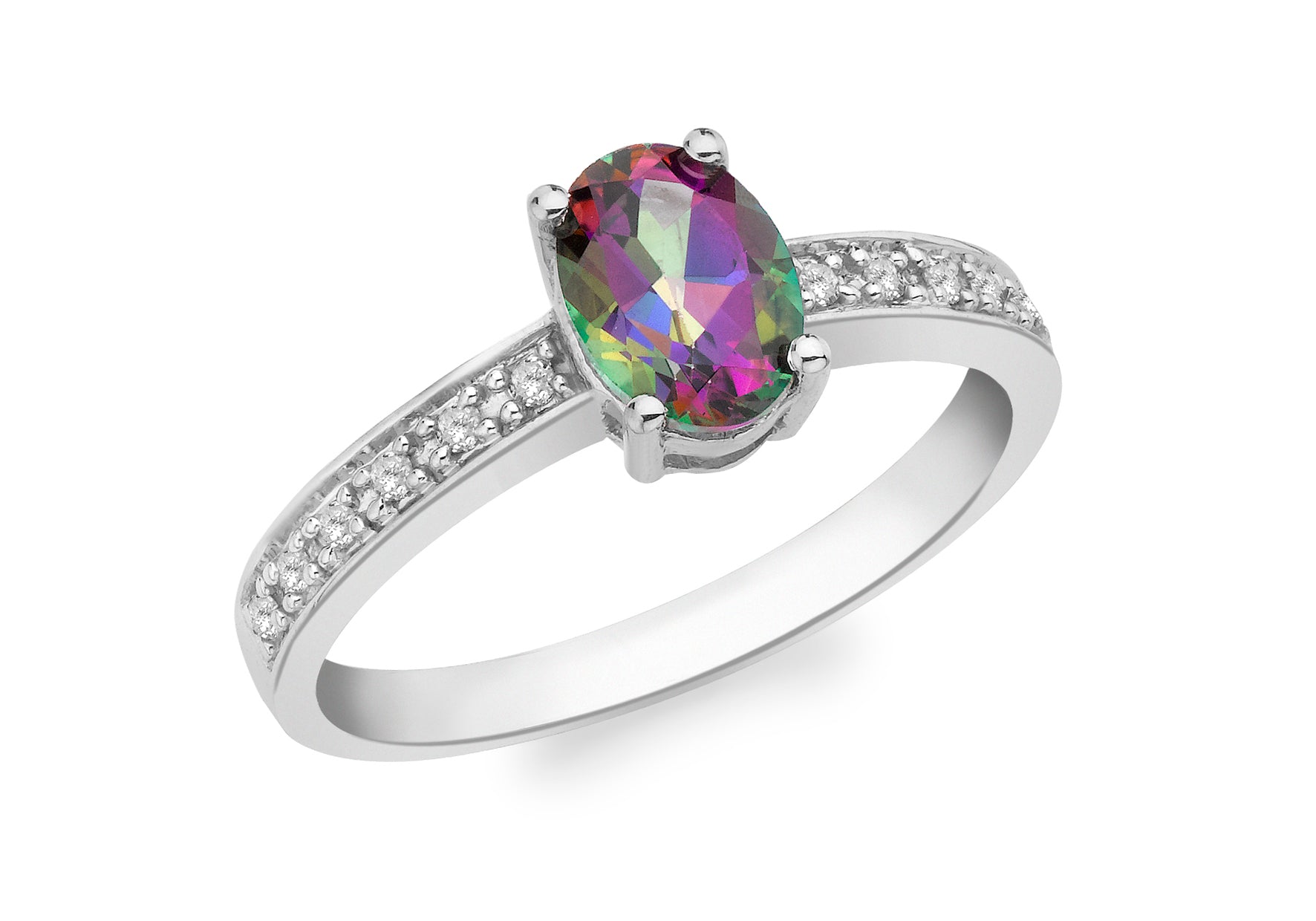 9ct White Gold Diamond Oval Mystic Topaz Ring1