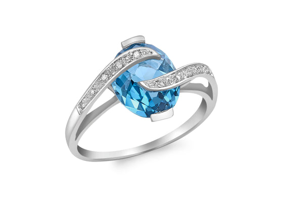 9ct White Gold 0.04t Diamond Wave and Blue Topaz Ring