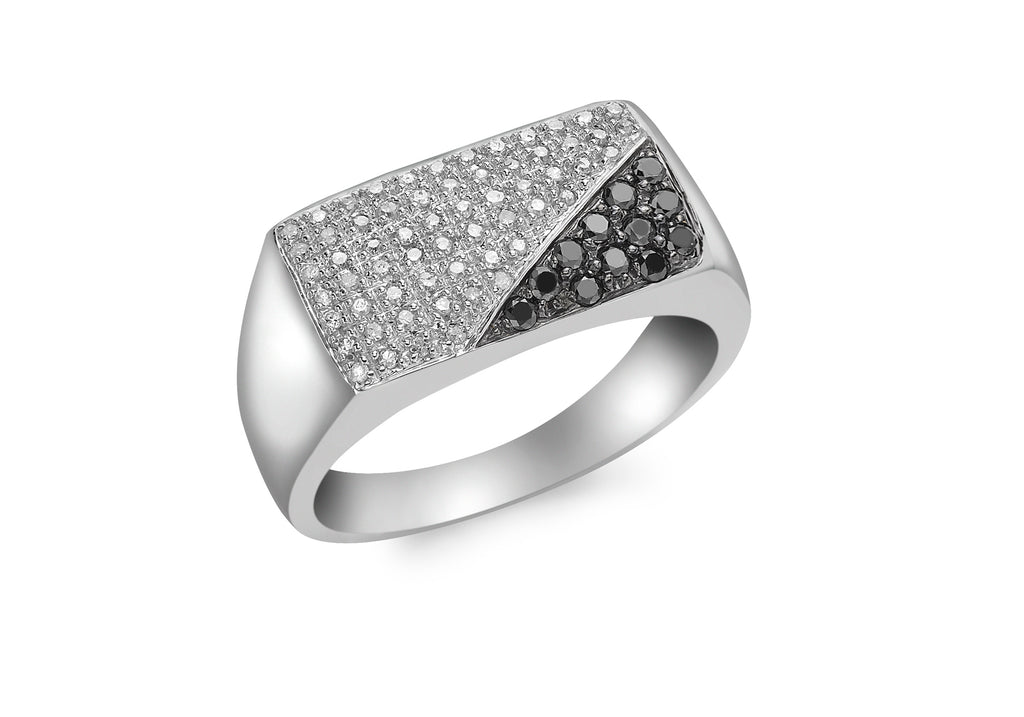 9ct White Gold 0.50ct Black and White Diamond Men's Ring
