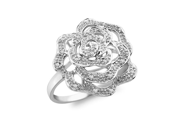 9ct White Gold 0.10ct Diamond Rose Ring