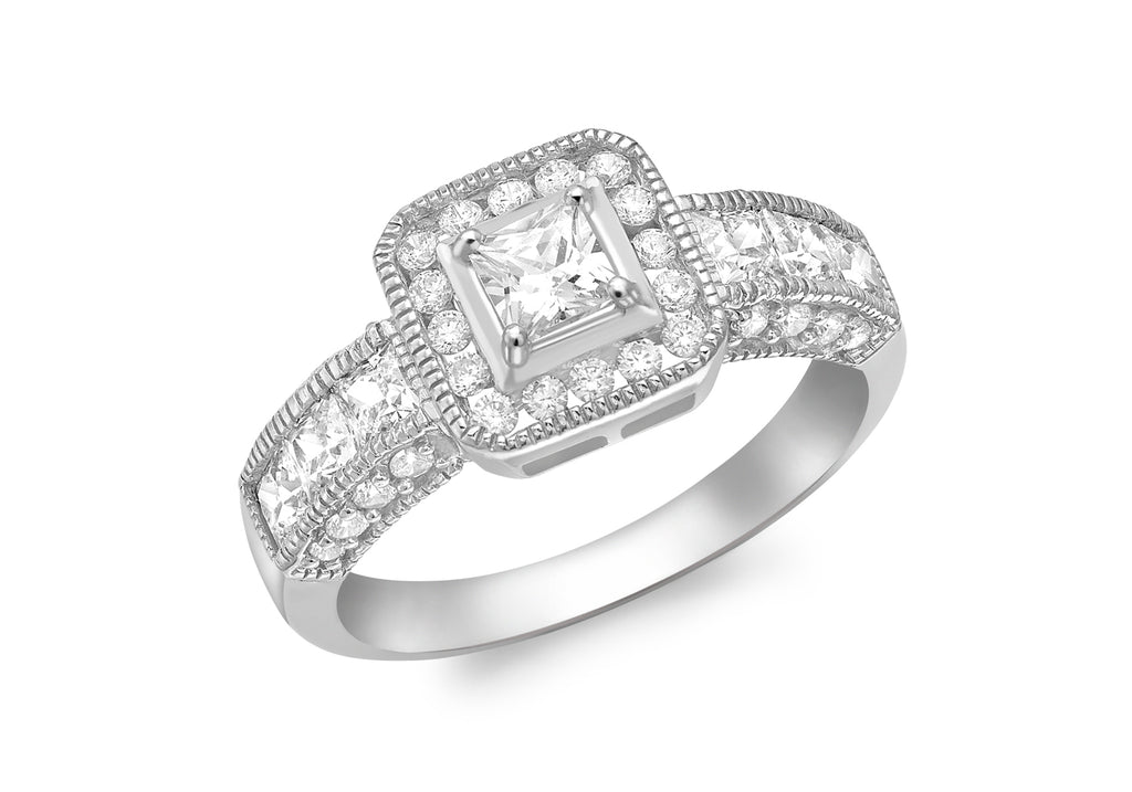 9ct White Gold Zirconia  Claw and Channel Set Ring