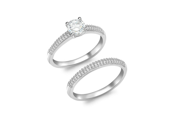 2 Ring Set with Zirconia  Stones in 9ct White Gold