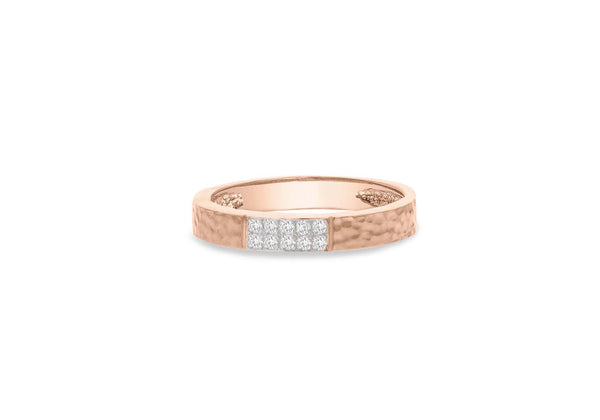 9ct Rose Gold 0.10ct Diamond Paved Hammered Band Ring