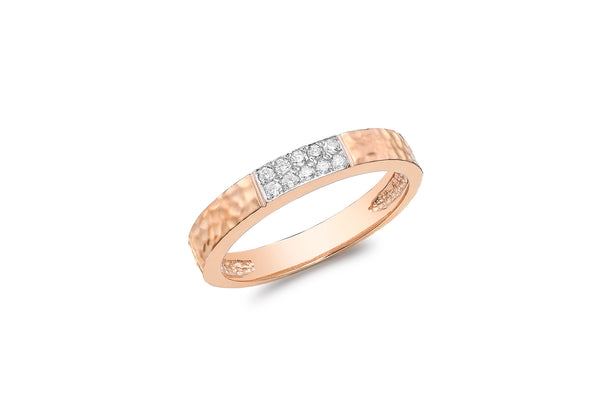 9ct Rose Gold 0.10ct Diamond Paved Hammered Band Ring