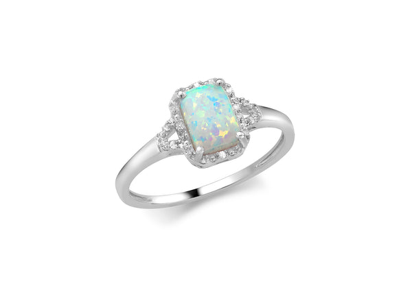 9ct White Gold 0.03ct Diamond and Opal Halo Ring