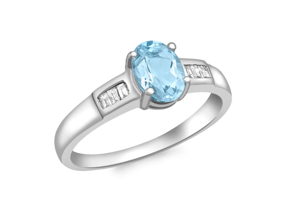 9ct White Gold 0.06t Diamond and Blue Topaz Ring