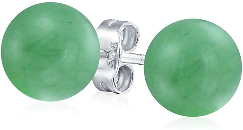 Sterling Silver Dark Green Crystal Bead Ball Stud Earrings