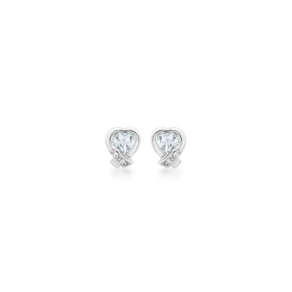 9ct White Gold 0.015ct Diamond and 0.45ct Aquamarine Heart Stud Earrings