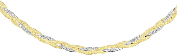 9ct 2-Colour Gold Diamond Cut 3-Plait Herringbone Necklace