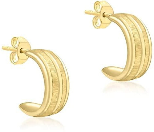 9ct Yellow Gold Diamond Cut Textured Half-Band Earrings