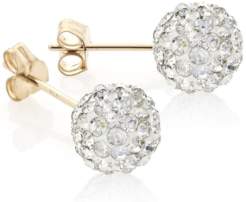 9ct Yellow Gold Grey Crystalique Ball Stud Earrings