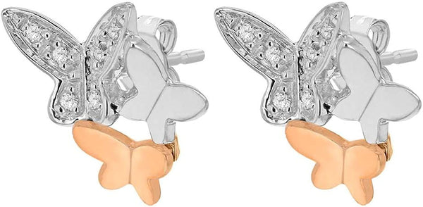9ct 2-Colour Gold 0.05ct Diamond Butterfly Stud Earrings
