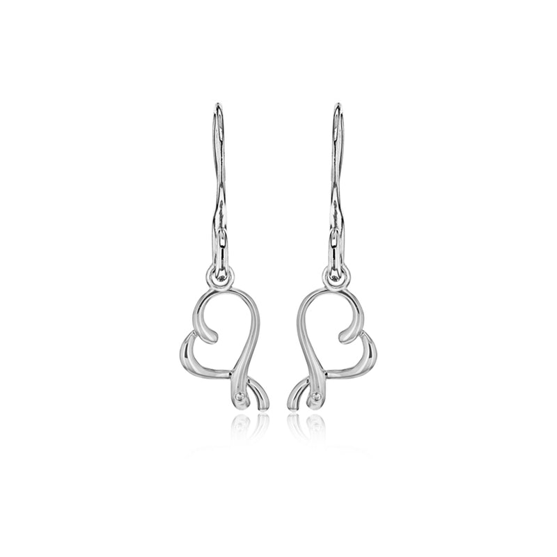 Open Heart Drop Earrings Hand-Set With A Diamond Accent
