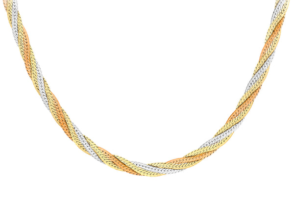 H'Bone Plait Tri-Colour 18ct Gold Chain Necklace