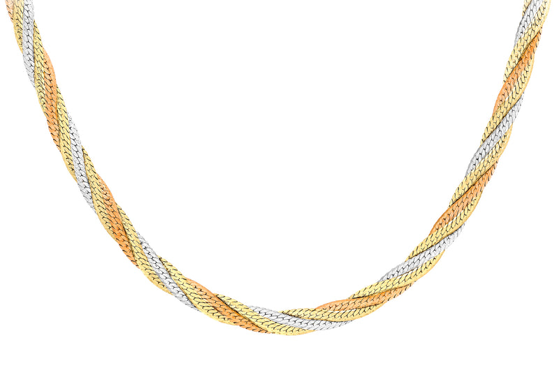 H'Bone Plait Tri-Colour 18ct Gold Chain Necklace