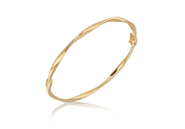 18ct Yellow Gold Twisted Flat Tube Bangle
