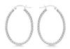 9ct White Gold 22mm x 31mm Diamond Cut Oval Creole Earrings