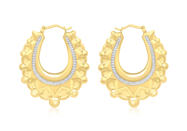 18ct 2-Tone Gold Ball Pattern Creole Earrings