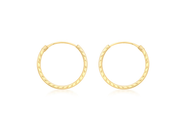 18ct Yellow Gold Diamond Cut Sleeper Hoop Earrings