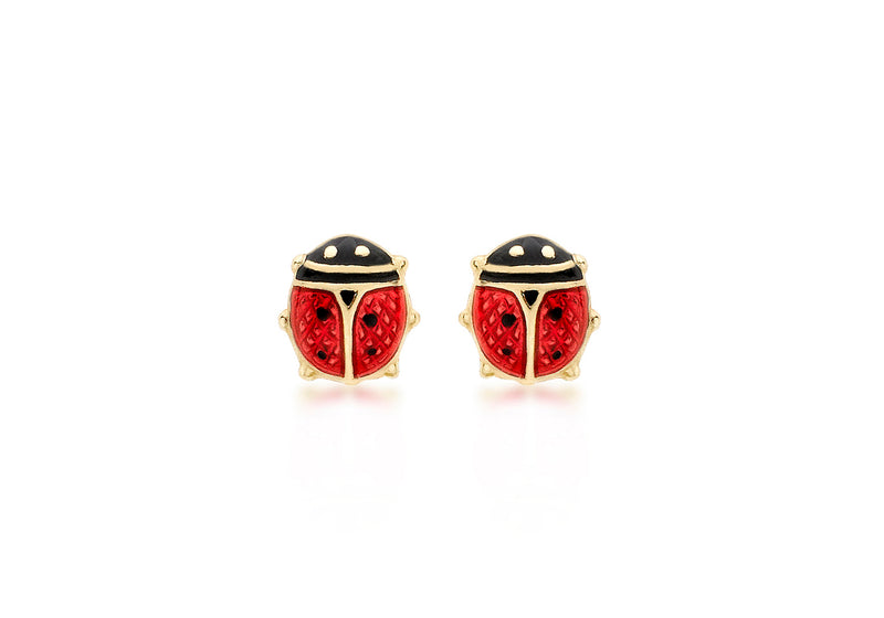 18ct Yellow Gold 6mm x 7mm Enamel Ladybird Stud Earrings