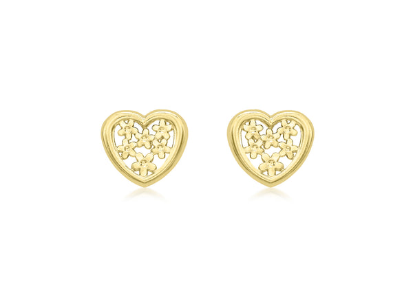 18ct Yellow Gold 8mm x 7mm Flower Heart Stud Earrings