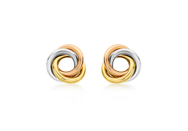 9ct Triple Tone Gold Knot Stud Earrings