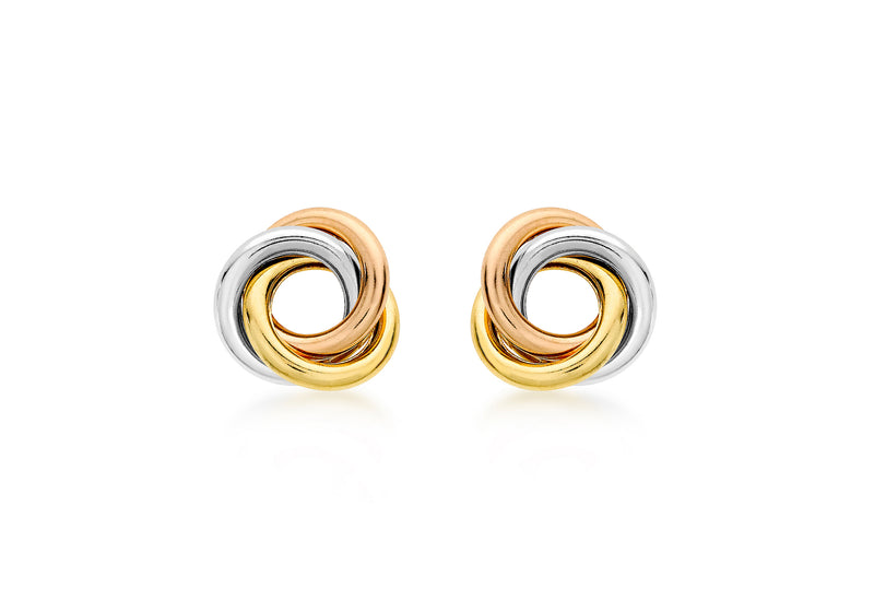 9ct Triple Tone Gold Knot Stud Earrings