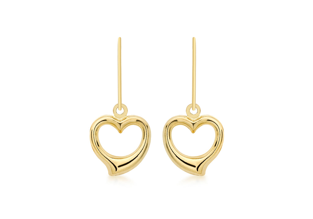 18ct Yellow Gold Heart Drop Earrings