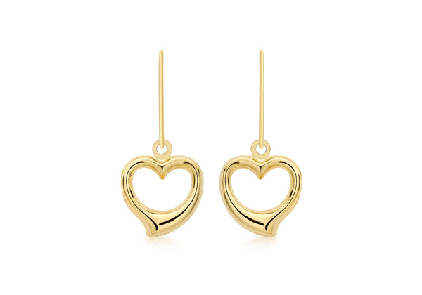 18ct Yellow Gold Heart Drop Earrings