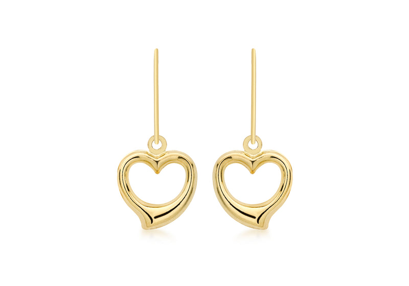 18ct Yellow Gold Heart Drop Earrings