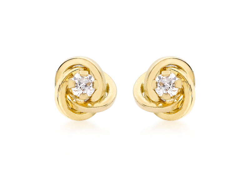 18ct Yellow Gold Zirconia  Set Knot Stud Earrings