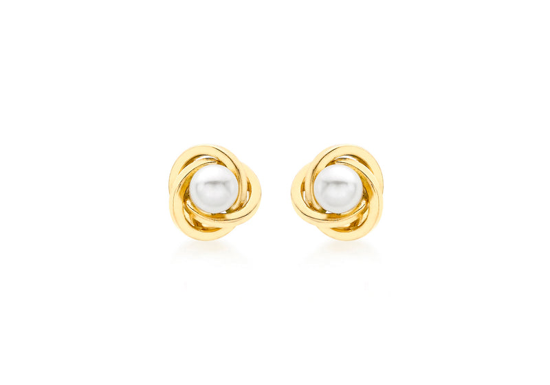 18ct Yellow Gold Knot and Pearl Stud Earrings