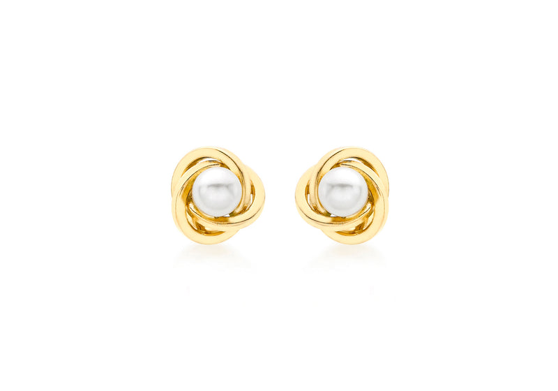 18ct Yellow Gold Knot and Pearl Stud Earrings