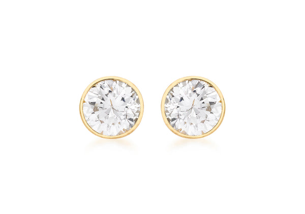 18ct Yellow Gold Zirconia  7mm Stud Earrings