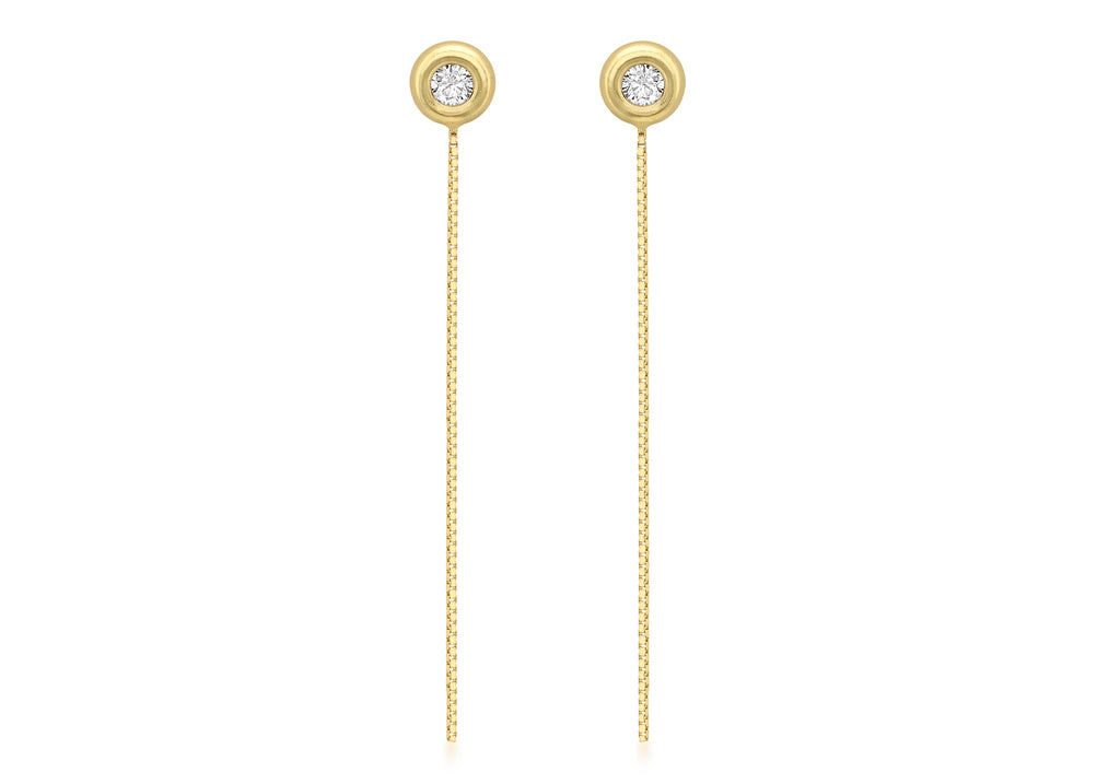 18ct Yellow Gold Zirconia  and Box Chain Drop Earrings