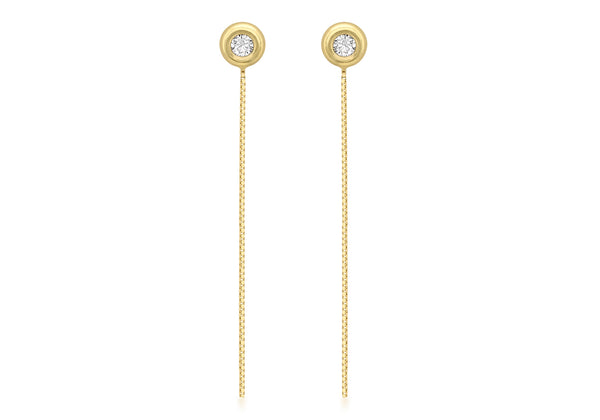 18ct Yellow Gold Zirconia  and Box Chain Drop Earrings